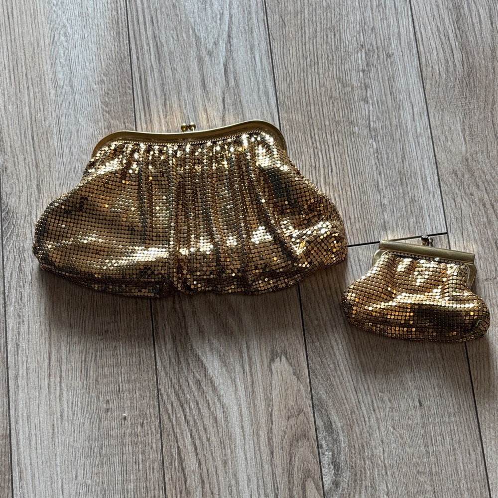 Whiting & Davis Gold Mesh Clutch and change purse